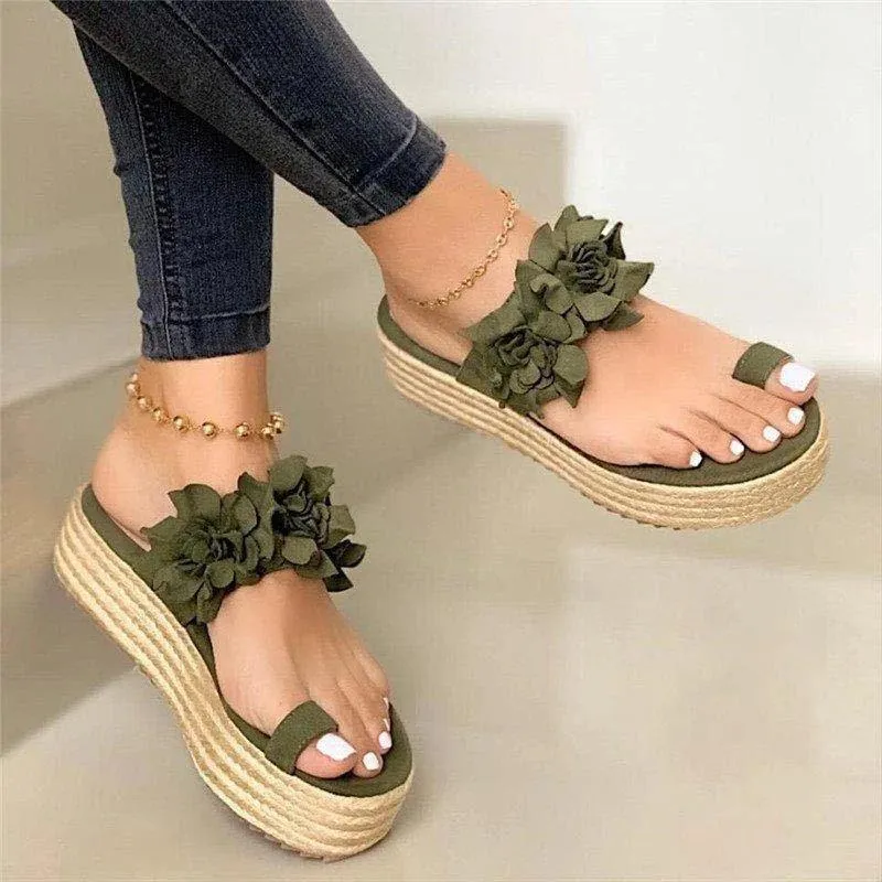 Chicvane Flower Round Toe Platform Sandals Flip Flops