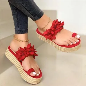 Chicvane Flower Round Toe Platform Sandals Flip Flops