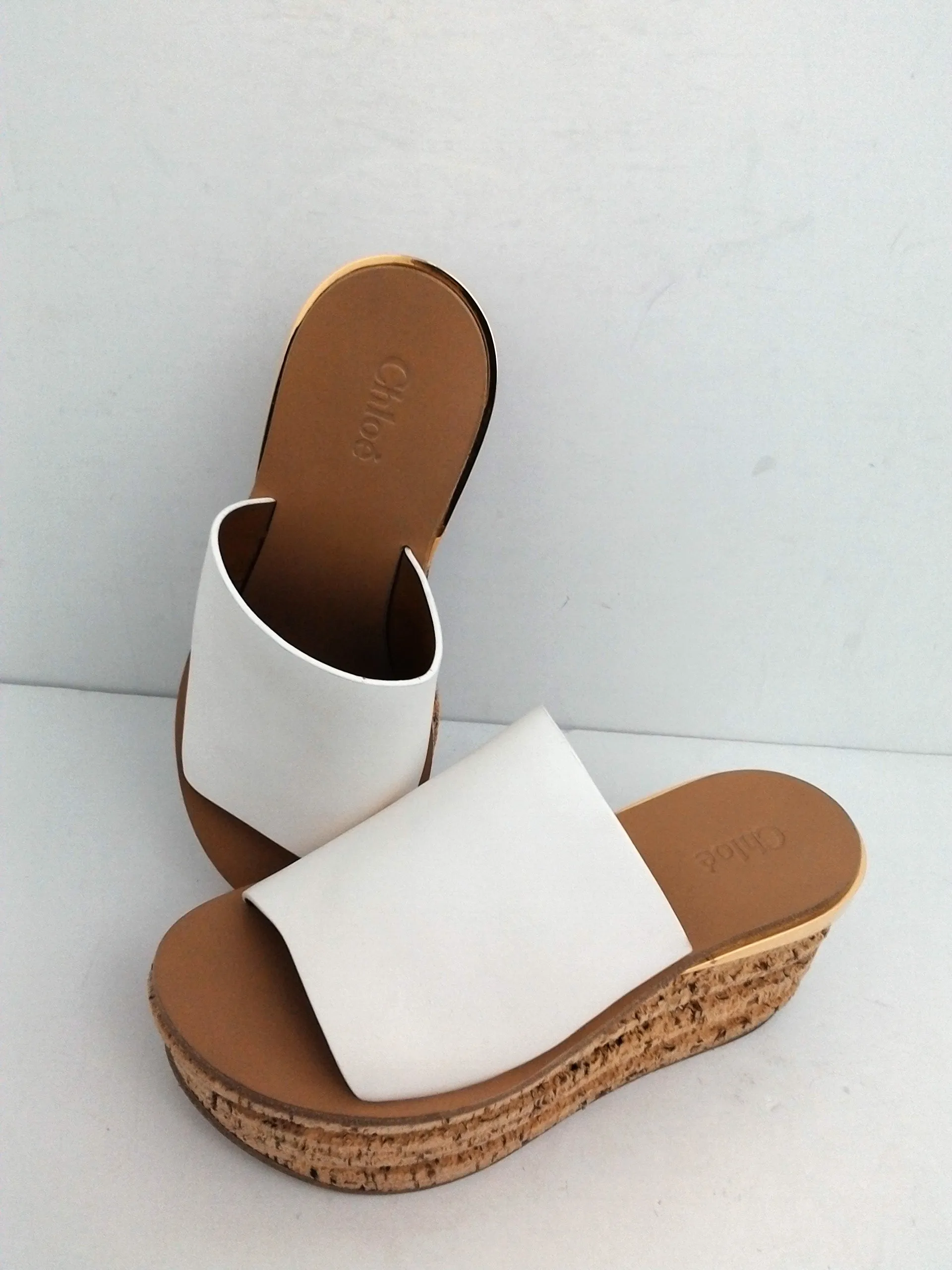 Chloé Women's White Leather Wedge Sandal Size 35