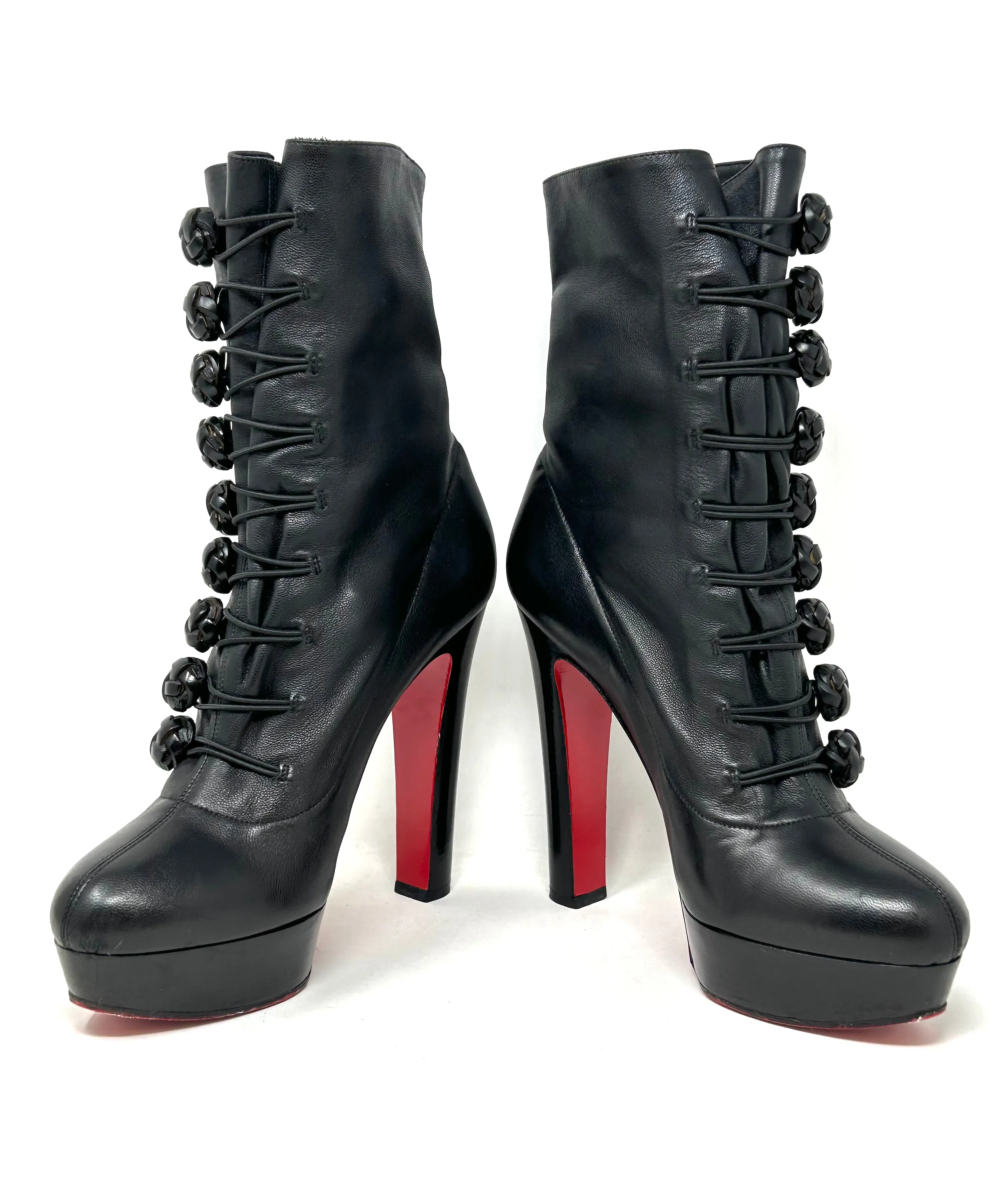 Christian Louboutin Chasseresse 140 Black Leather Ankle Boots 39 UK 6