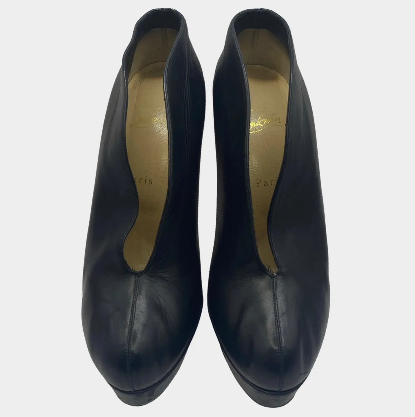 Christian Louboutin 'Miss Fast' black leather ankle boots with cut out design
