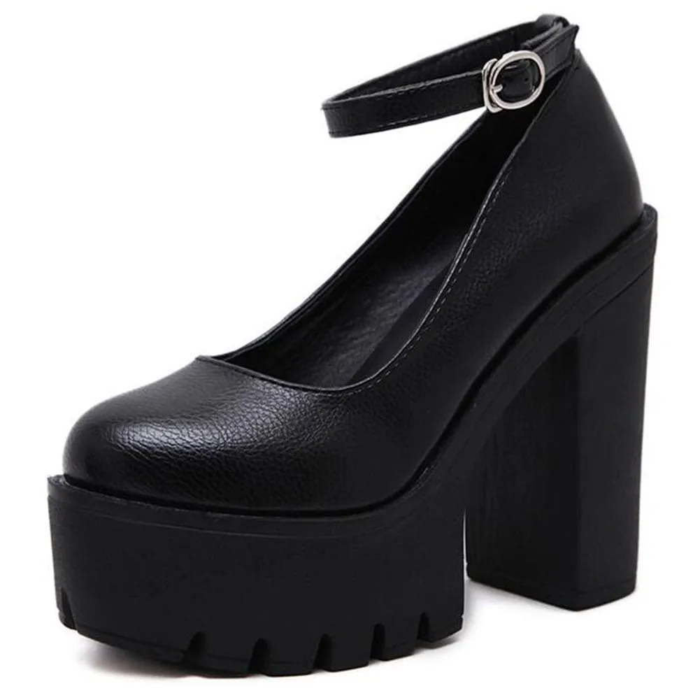 Chunky Mary Jane Ankle Strap Platform Heels