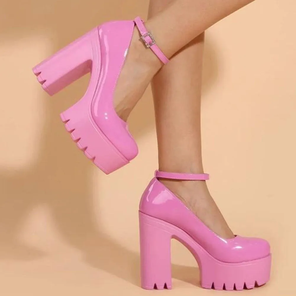 Chunky Mary Jane Ankle Strap Platform Heels