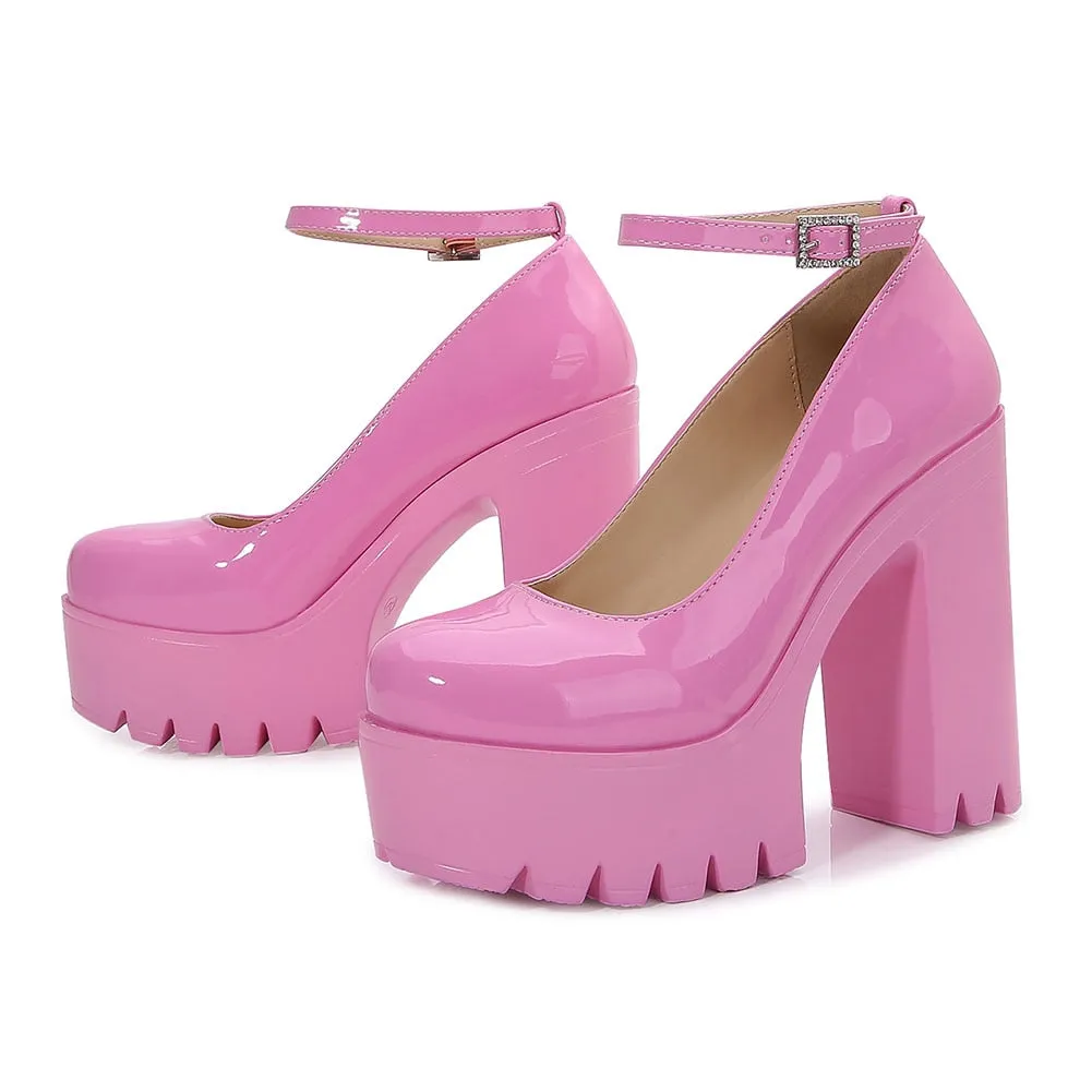 Chunky Mary Jane Ankle Strap Platform Heels