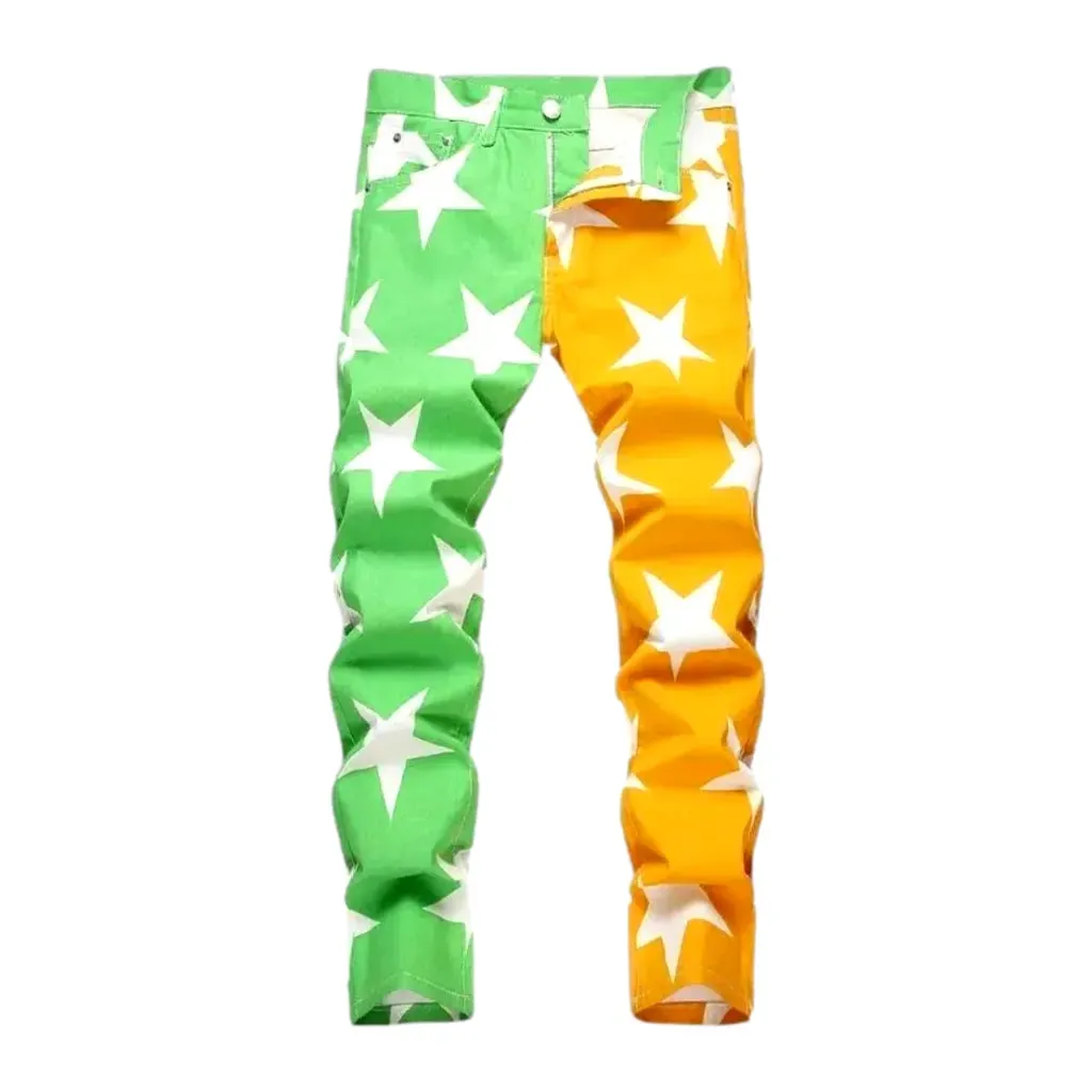 Colored skinny fit split design men's jeans