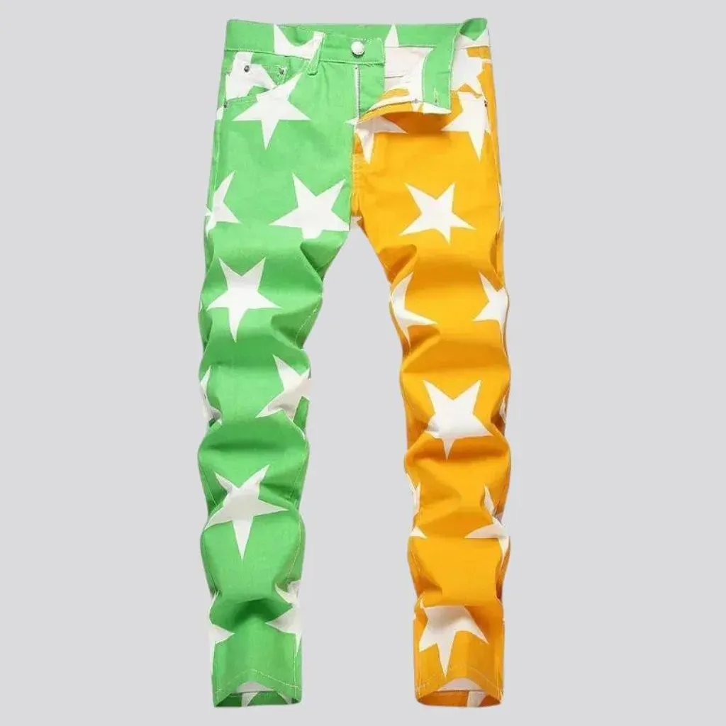 Colored skinny fit split design men's jeans