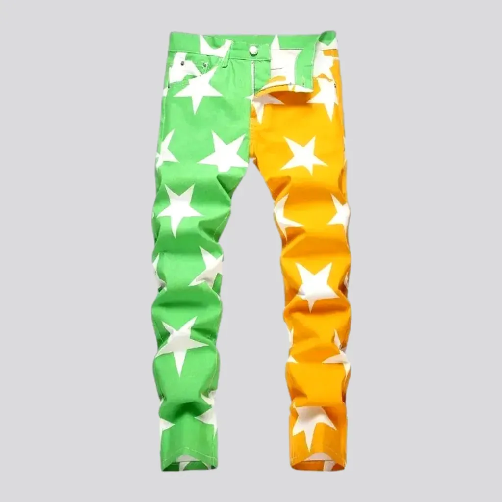Colored skinny fit split design men's jeans