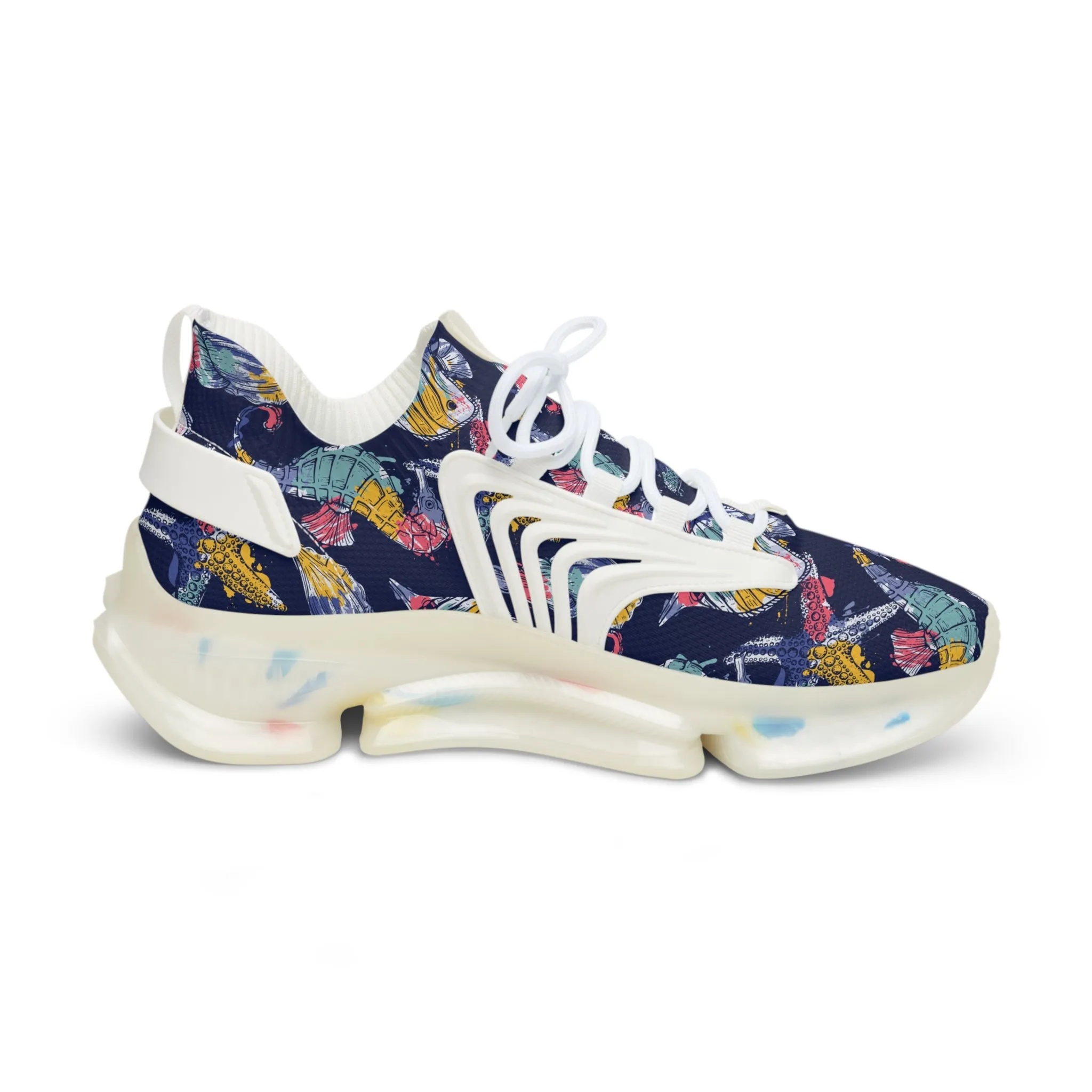 Colorful Fish and Seahorse Men's Mesh Sneakers