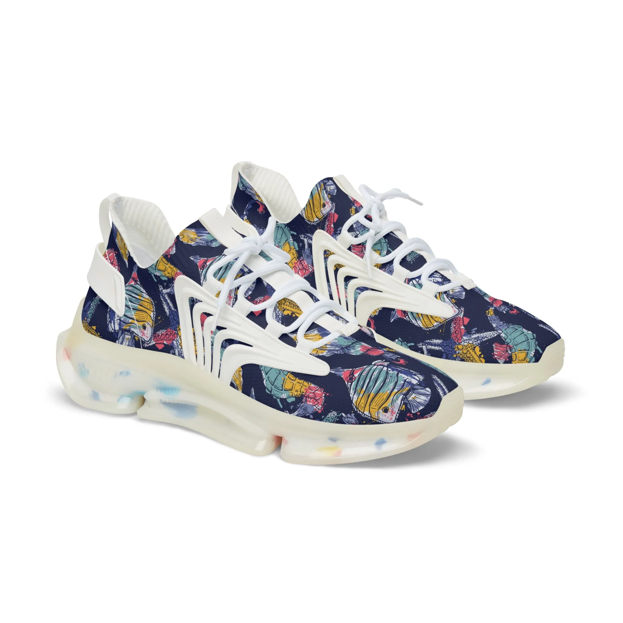 Colorful Fish and Seahorse Men's Mesh Sneakers