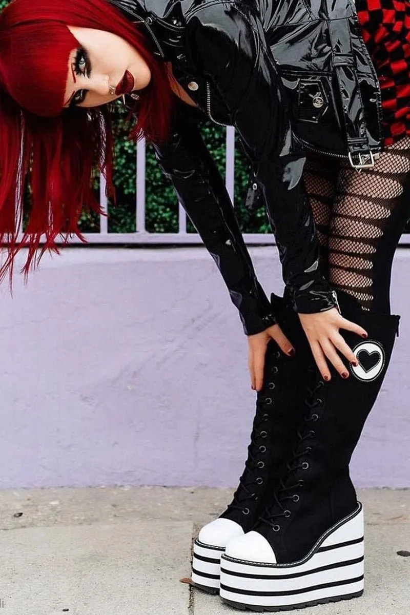 Detention Heart Platform Boots [BLACK/WHITE]