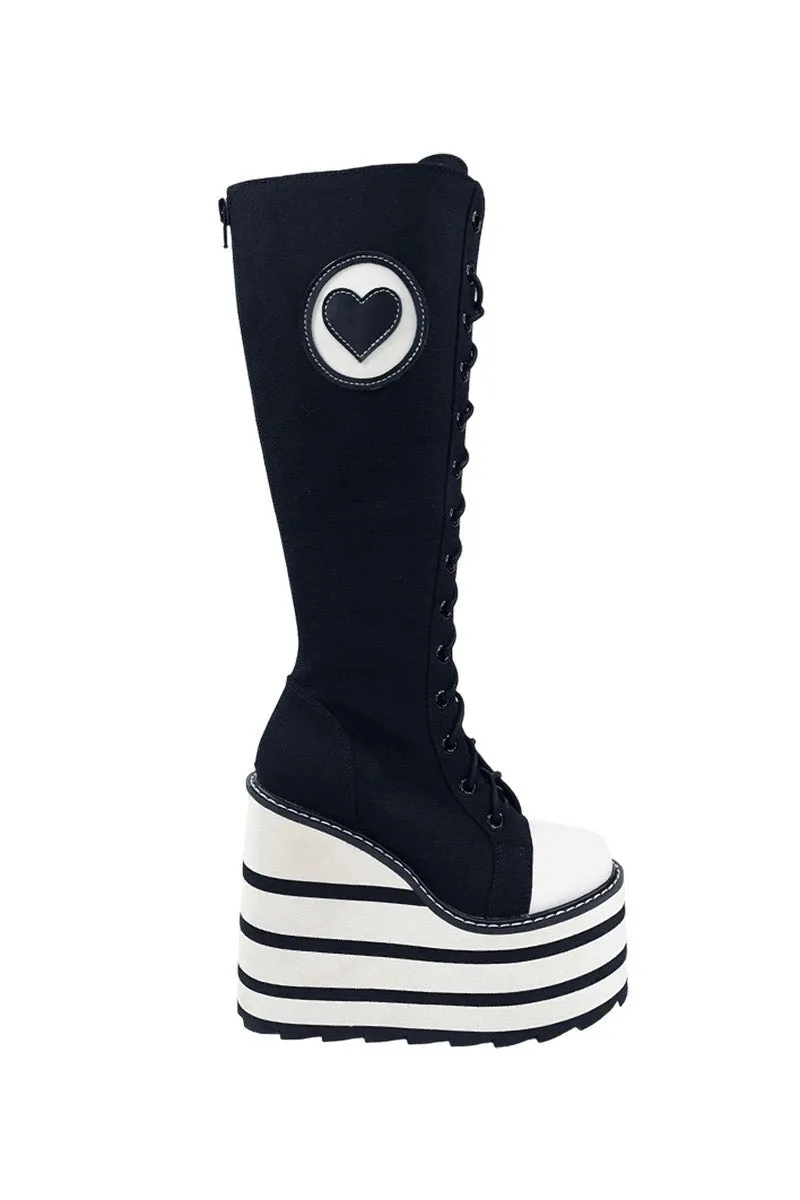 Detention Heart Platform Boots [BLACK/WHITE]