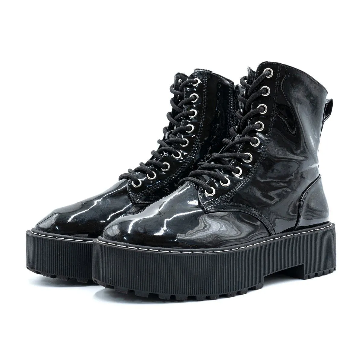 Divided Platform Ankle Boots Leather Black Colour For Women