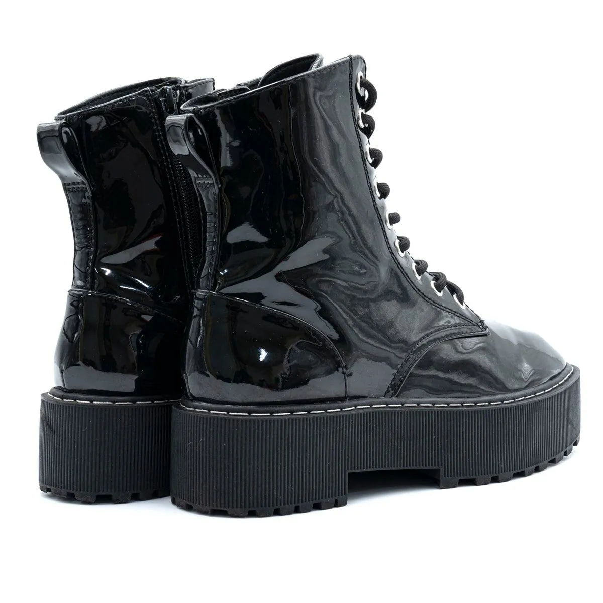 Divided Platform Ankle Boots Leather Black Colour For Women