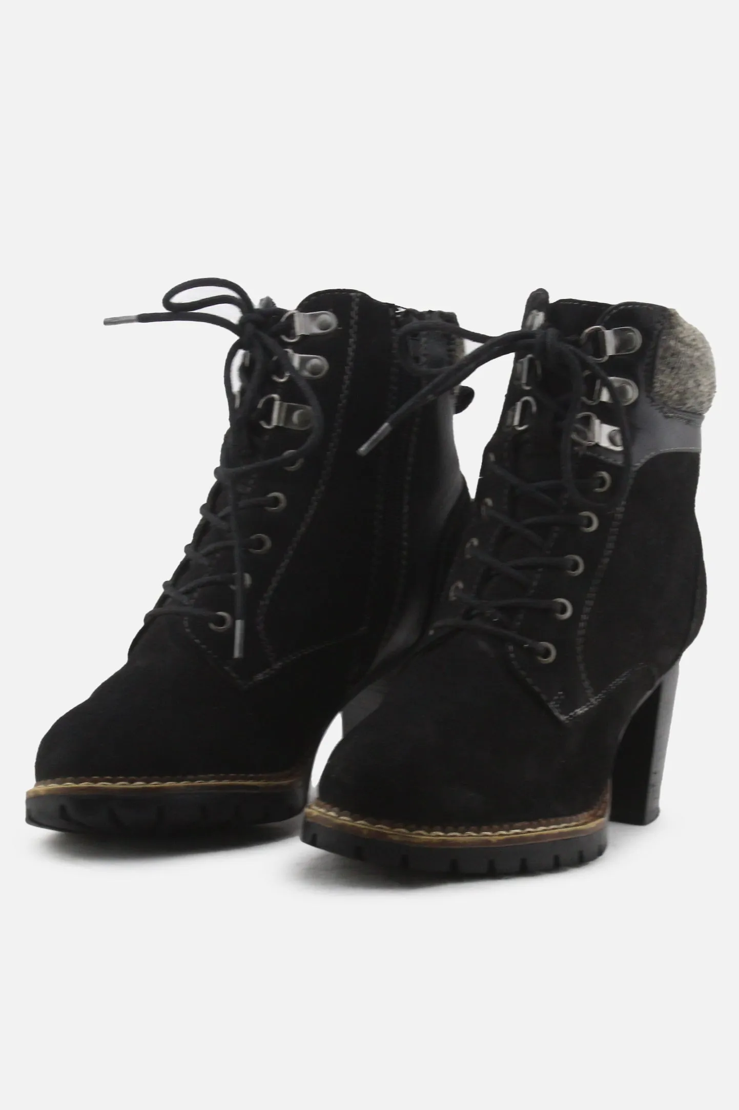 European Brand Zipper Laces Block Heels Platform Boots | Suede