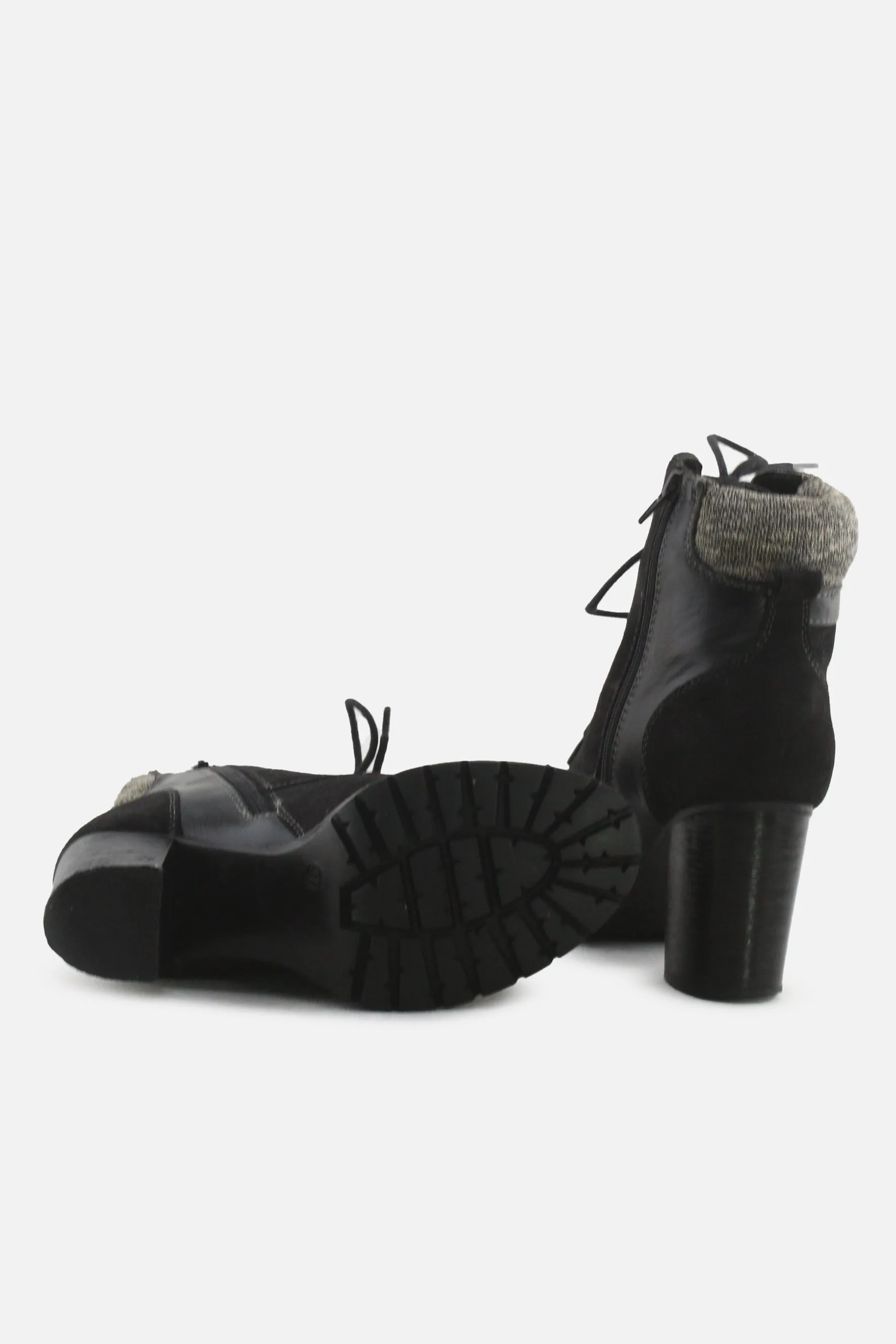 European Brand Zipper Laces Block Heels Platform Boots | Suede