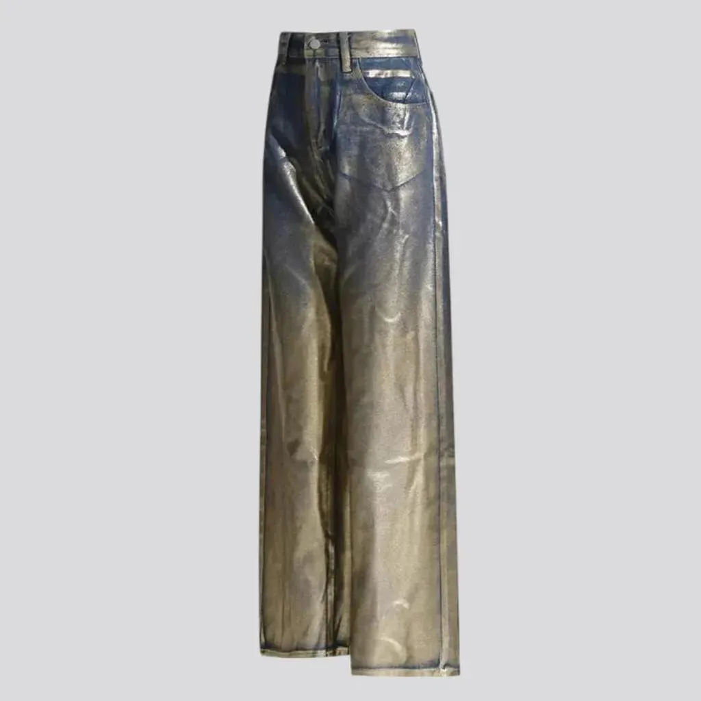 Fashionable coated metallic gold women's jeans