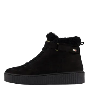 Faux Fur Nubuck Low Lace-up Black