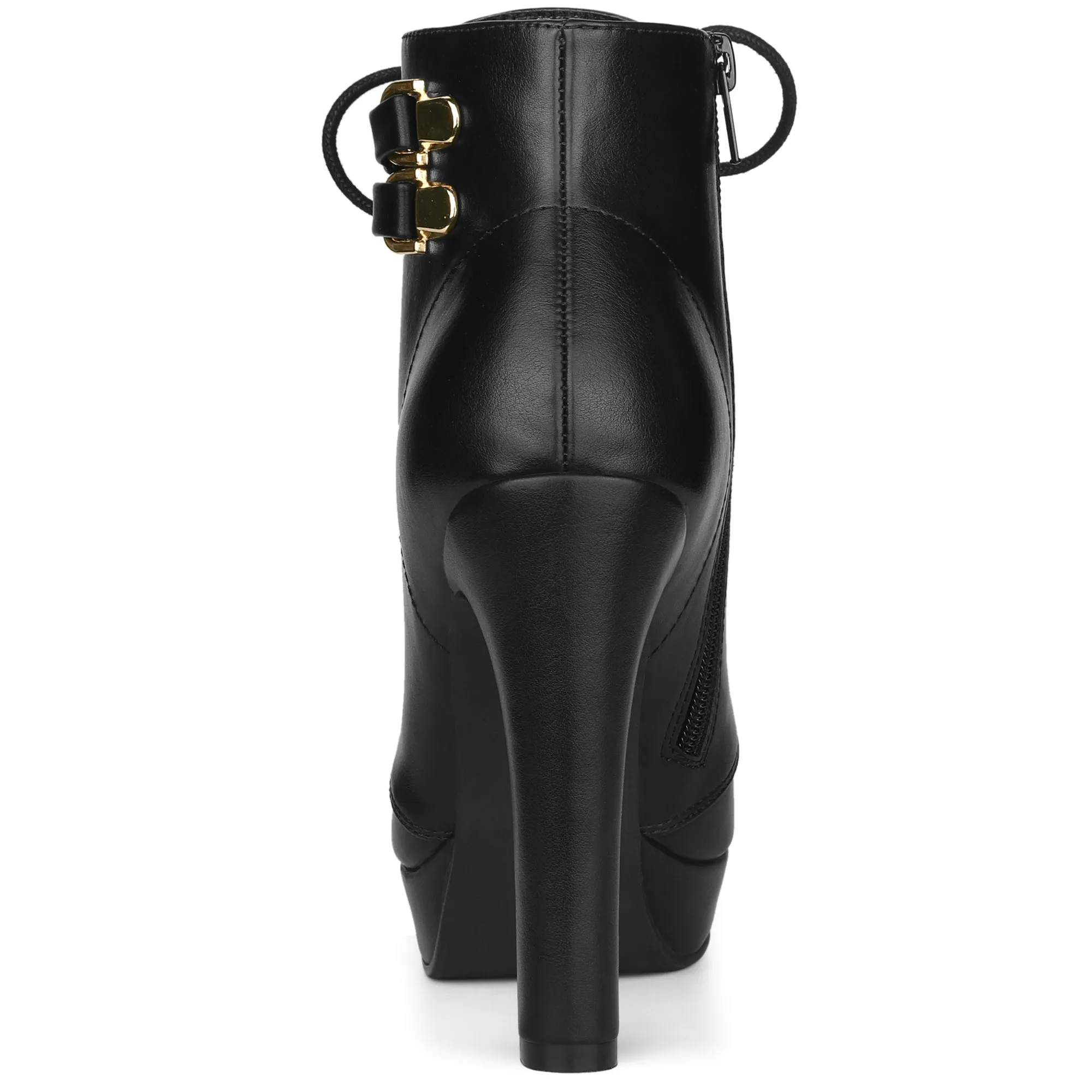 Faux Leather Lace-Up Strap Platform Block Heel Ankle Boots