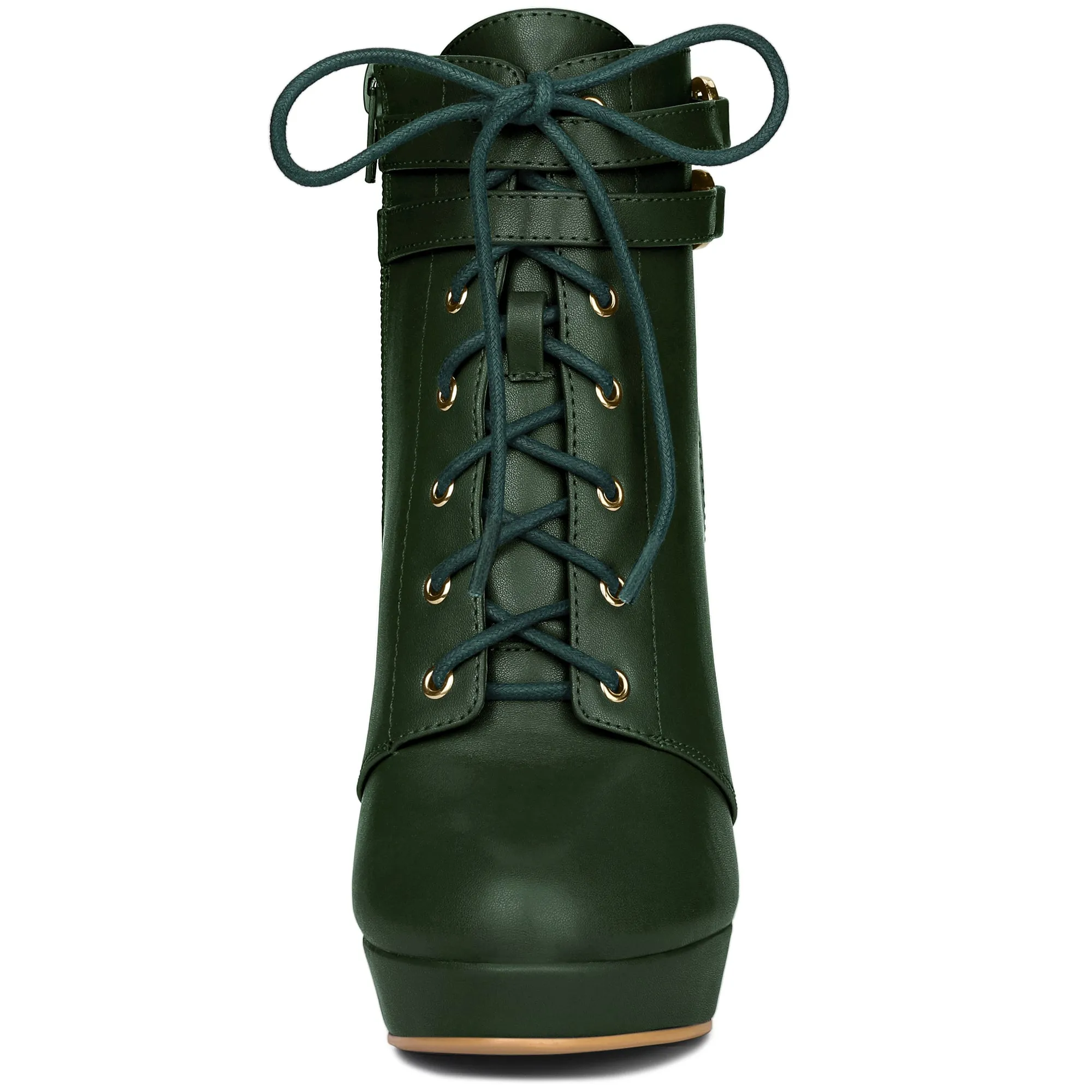 Faux Leather Lace-Up Strap Platform Block Heel Ankle Boots