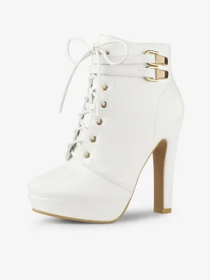 Faux Leather Lace-Up Strap Platform Block Heel Ankle Boots