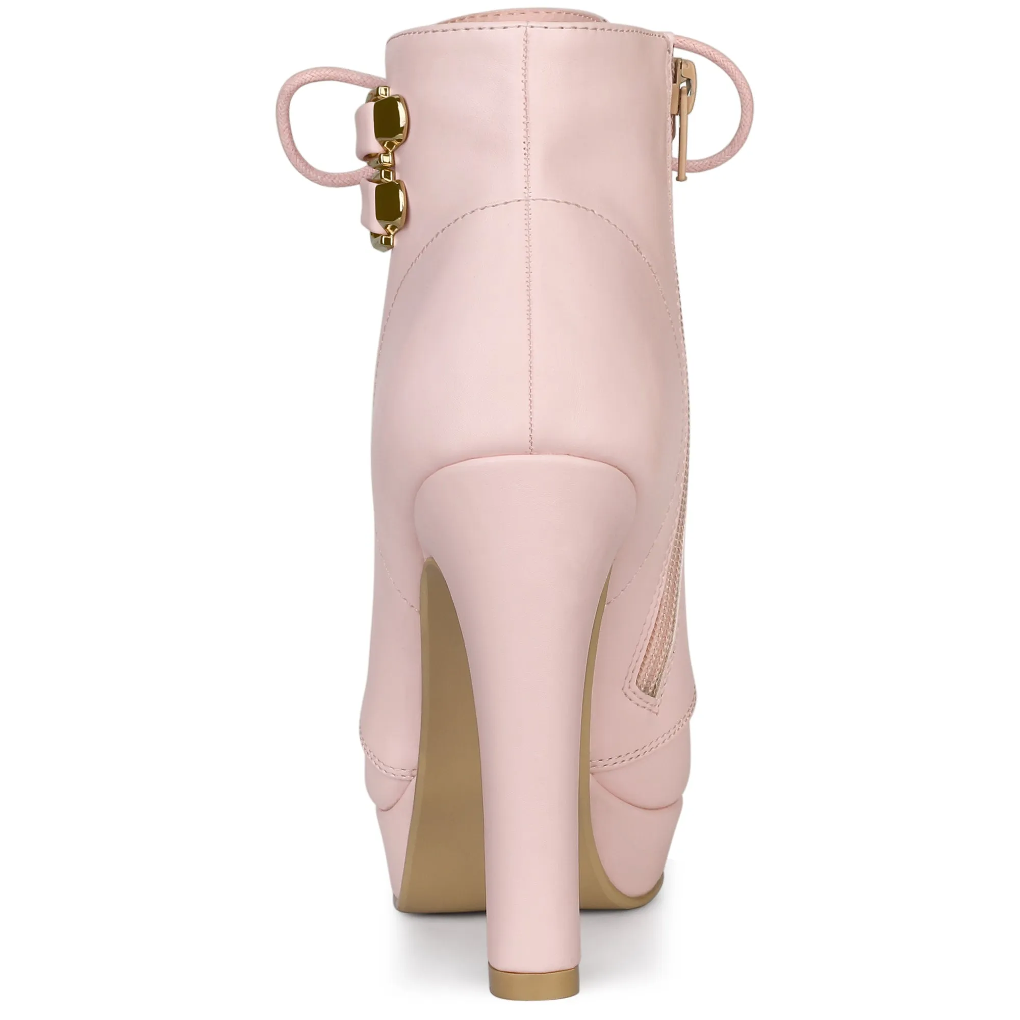 Faux Leather Lace-Up Strap Platform Block Heel Ankle Boots