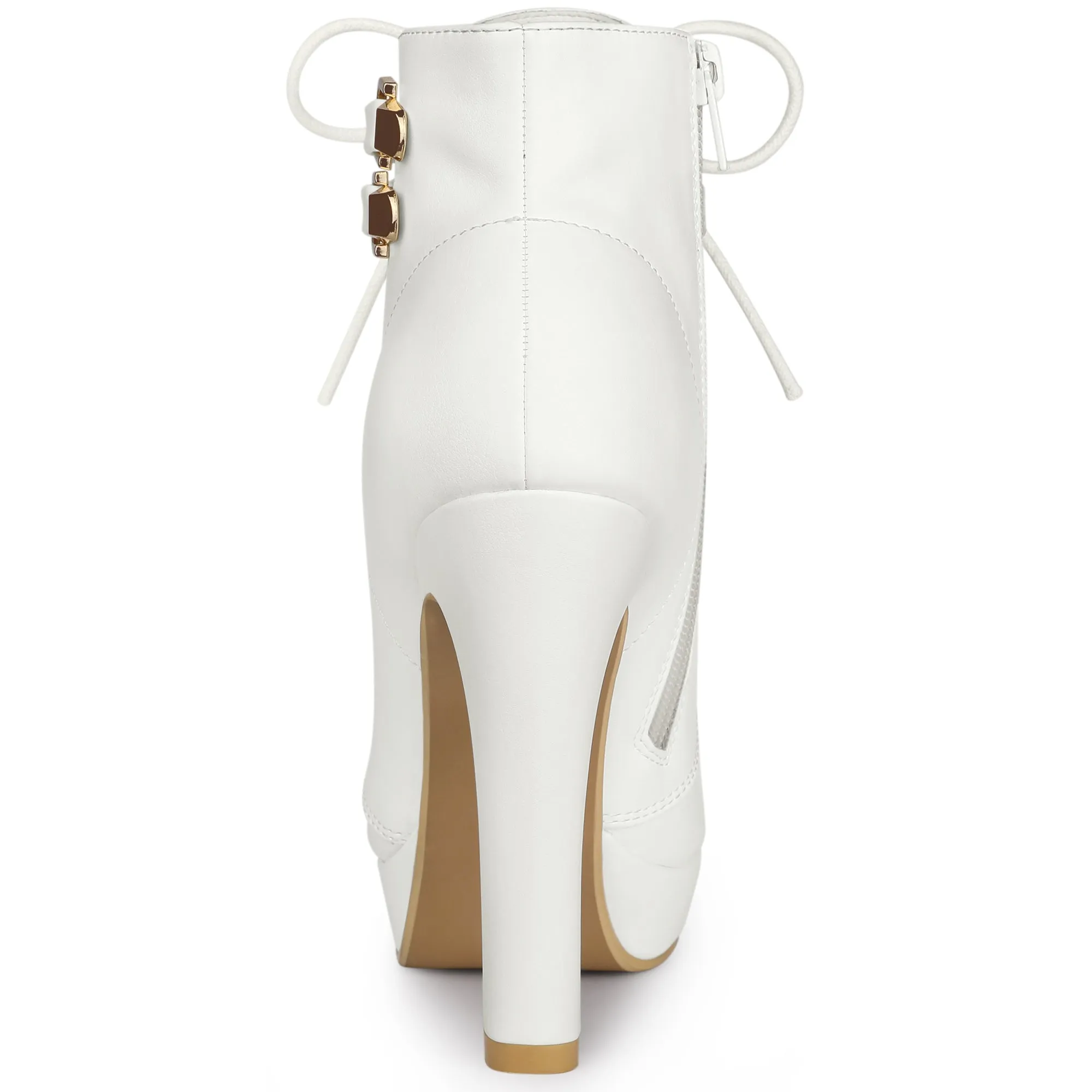 Faux Leather Lace-Up Strap Platform Block Heel Ankle Boots
