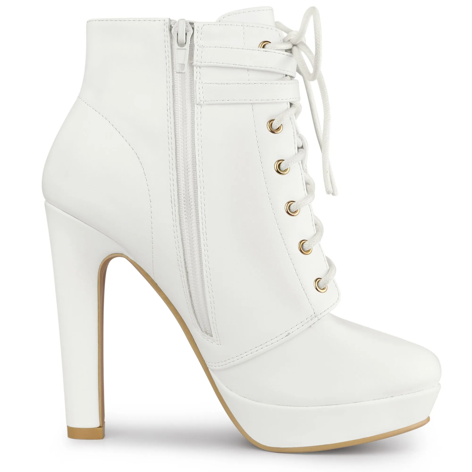 Faux Leather Lace-Up Strap Platform Block Heel Ankle Boots