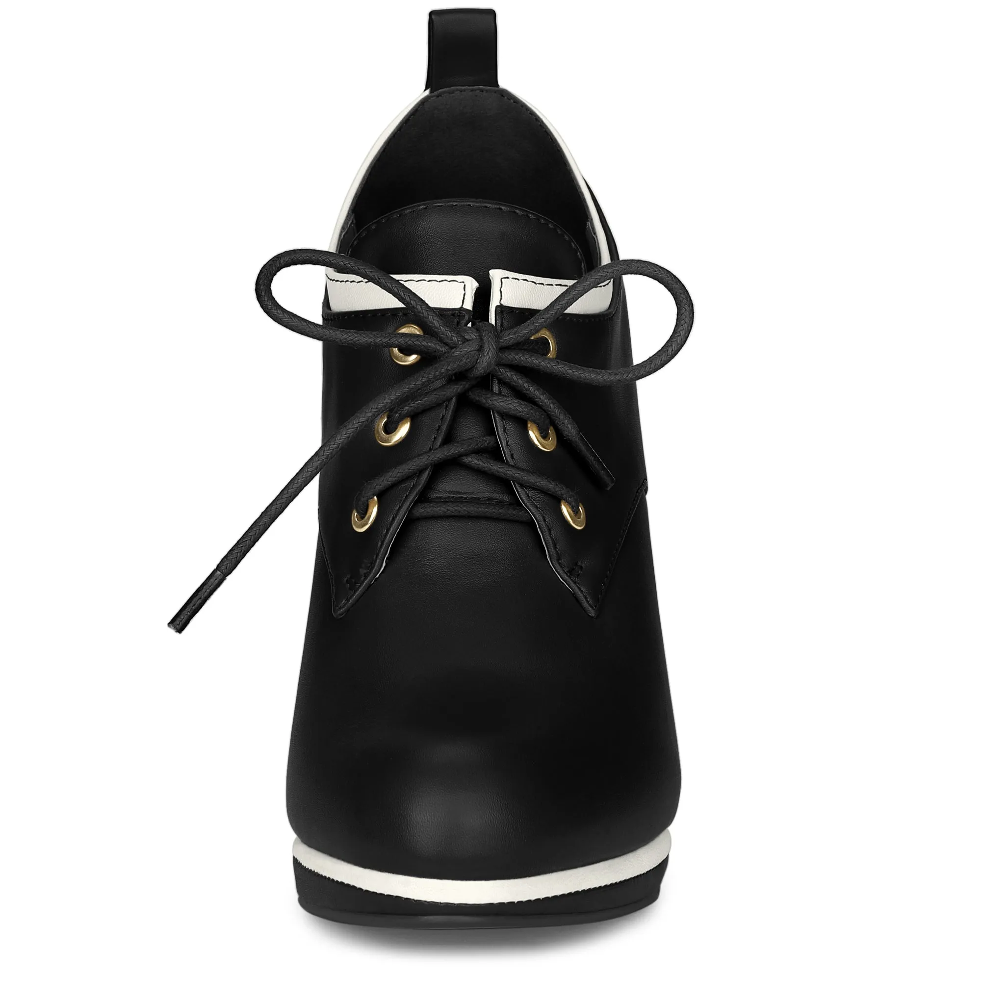 Faux Leather Platform Lace Up Chunky Heel Ankle Boots