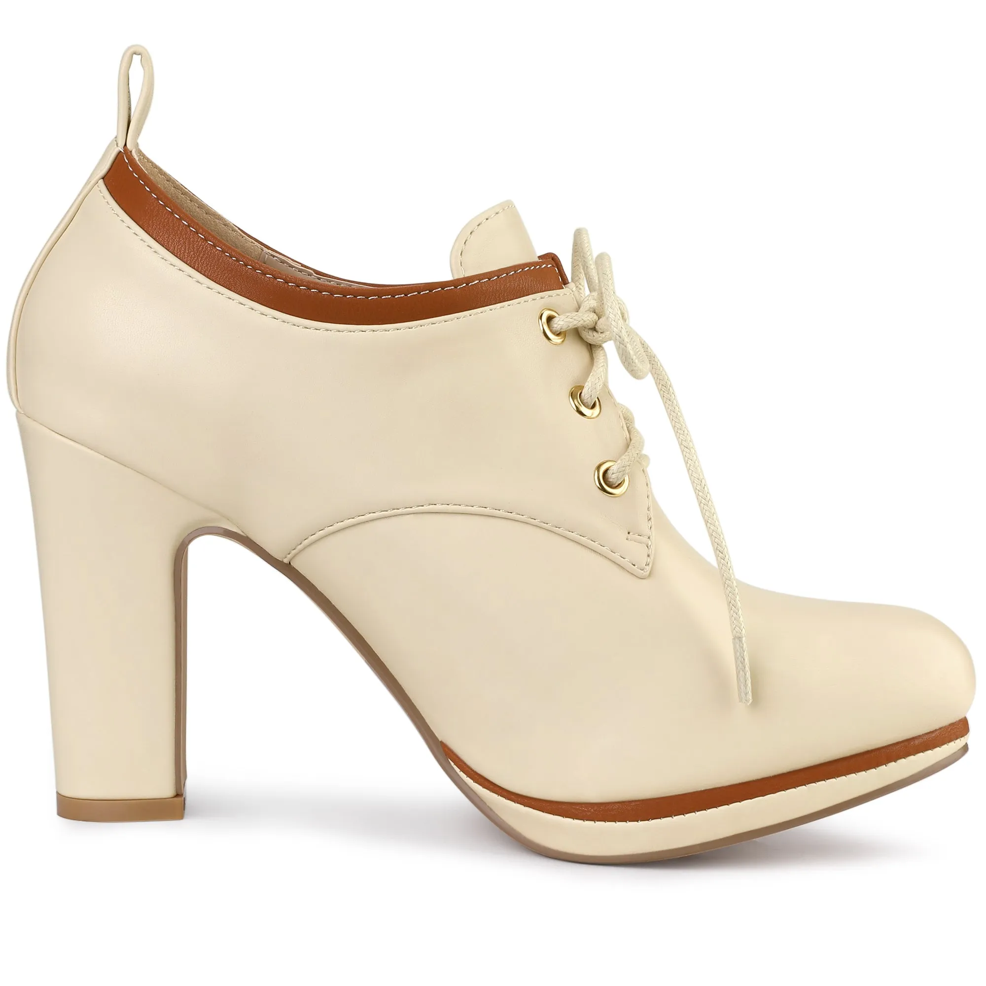 Faux Leather Platform Lace Up Chunky Heel Ankle Boots
