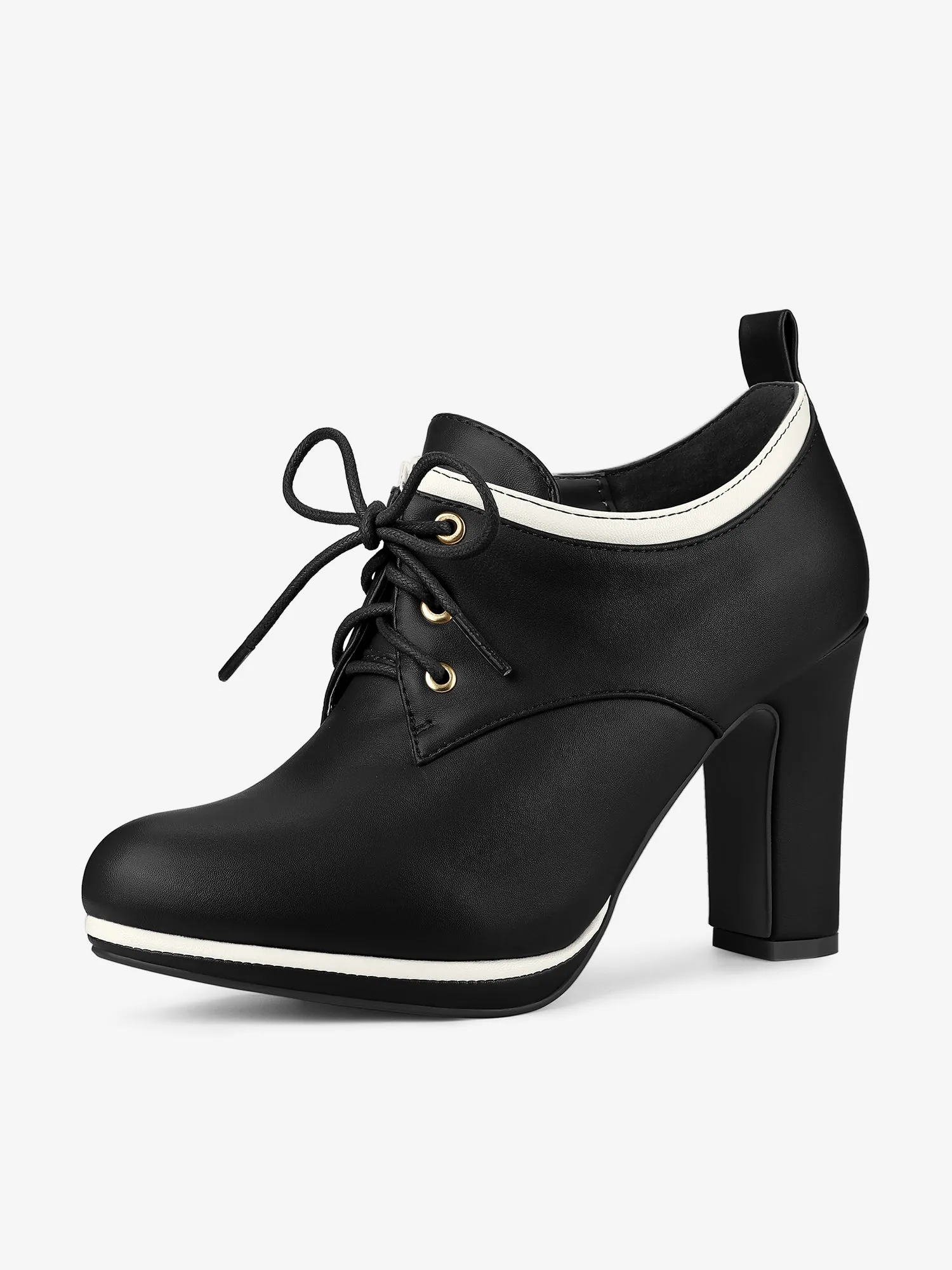 Faux Leather Platform Lace Up Chunky Heel Ankle Boots