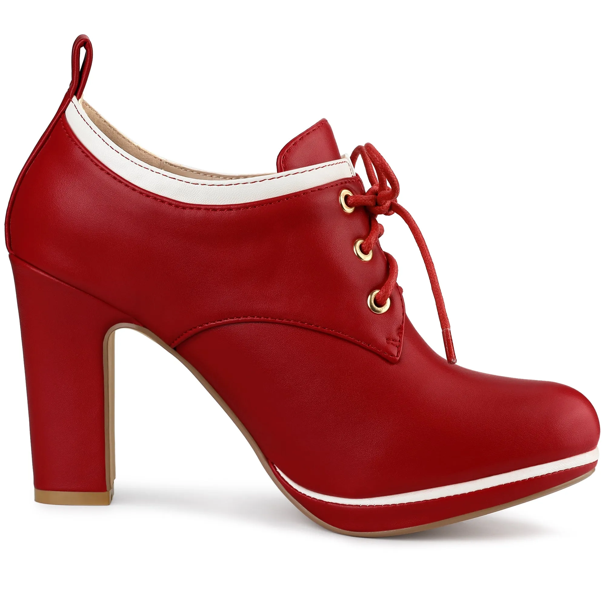 Faux Leather Platform Lace Up Chunky Heel Ankle Boots