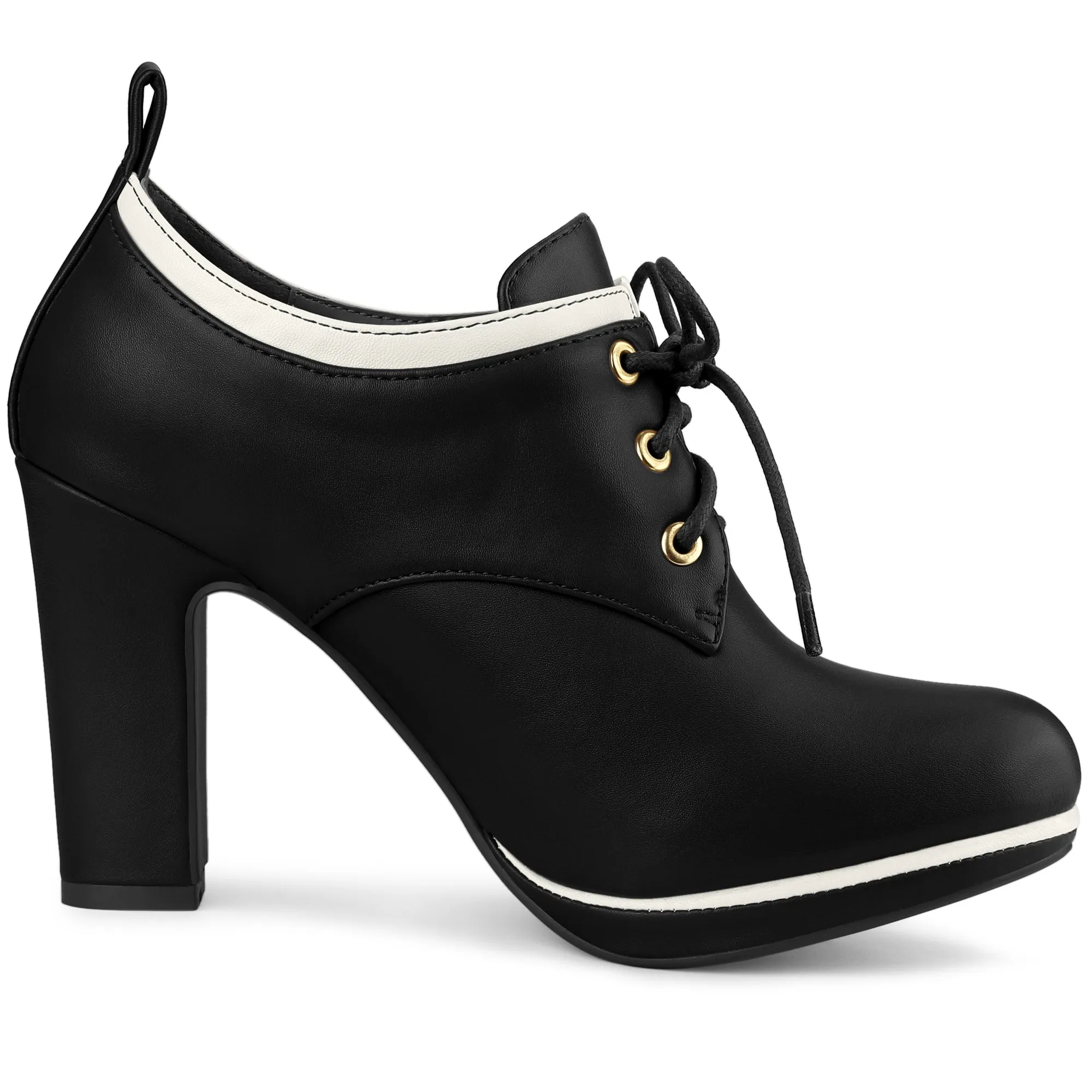 Faux Leather Platform Lace Up Chunky Heel Ankle Boots