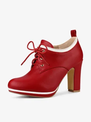 Faux Leather Platform Lace Up Chunky Heel Ankle Boots
