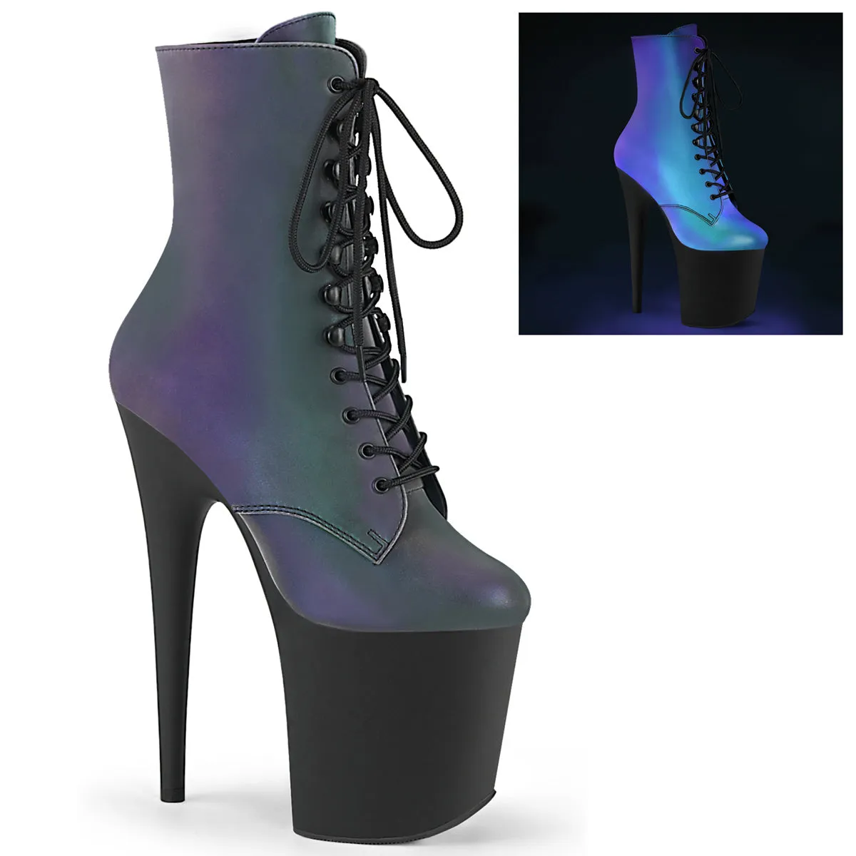 Flamingo-1020REFL Green Multi Reflective/Blk Matte, 8" Heel