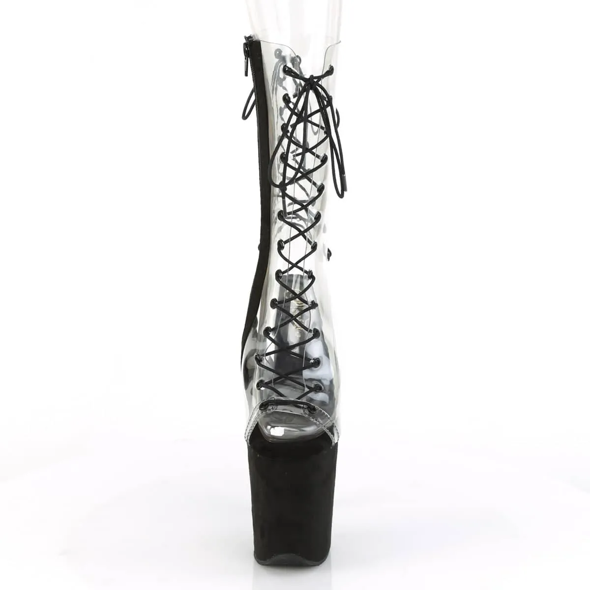 FLAMINGO-800-60FS Black & Clear Calf High Peep Toe Boots