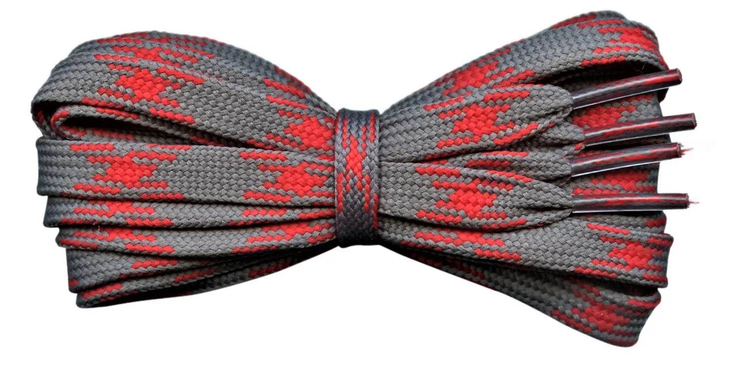 Flat Hiking boot Laces Grey and Red design