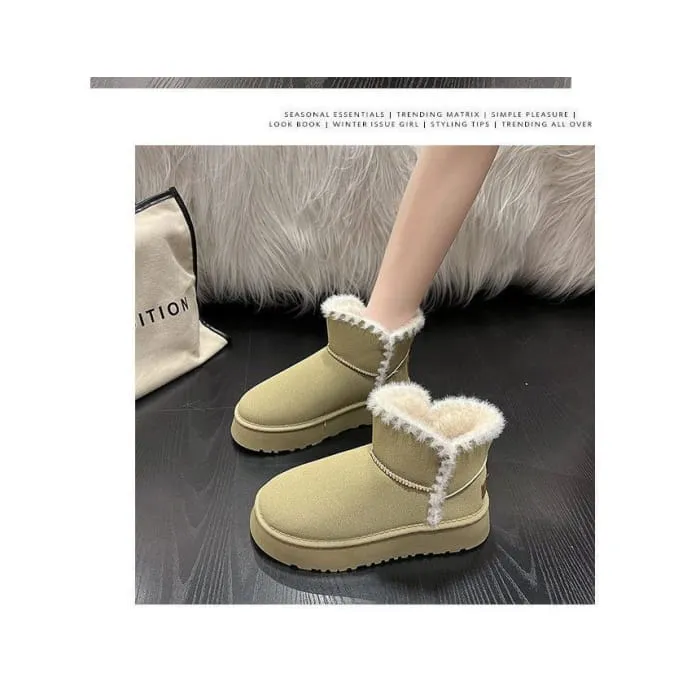 Fluffy Trim Platform Ankle Boots