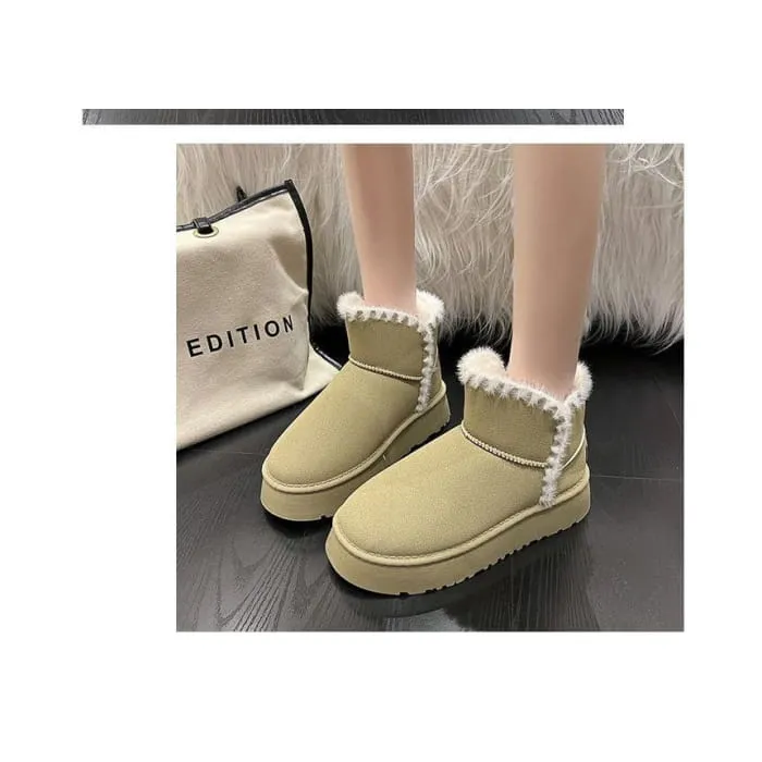 Fluffy Trim Platform Ankle Boots