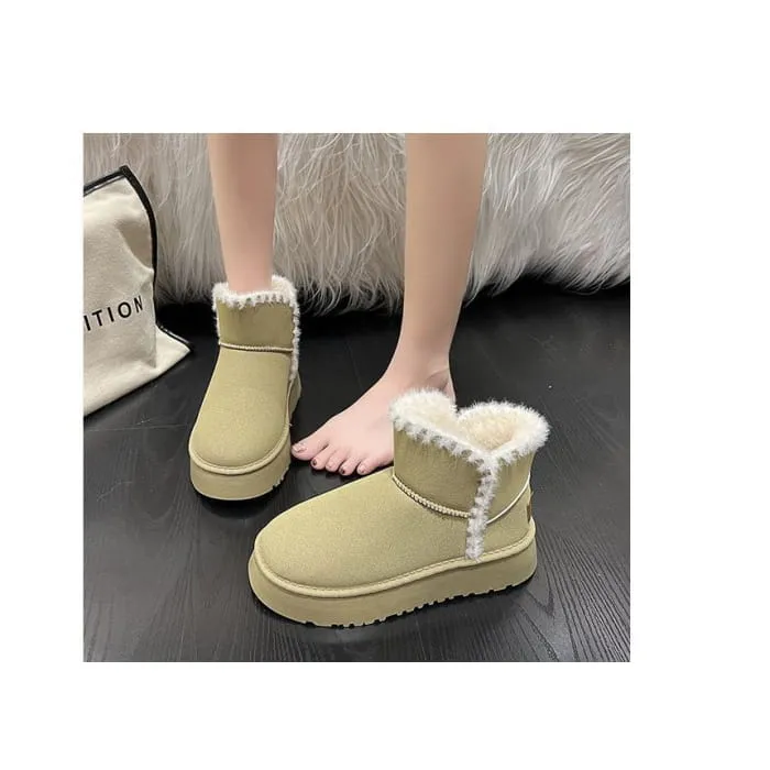 Fluffy Trim Platform Ankle Boots