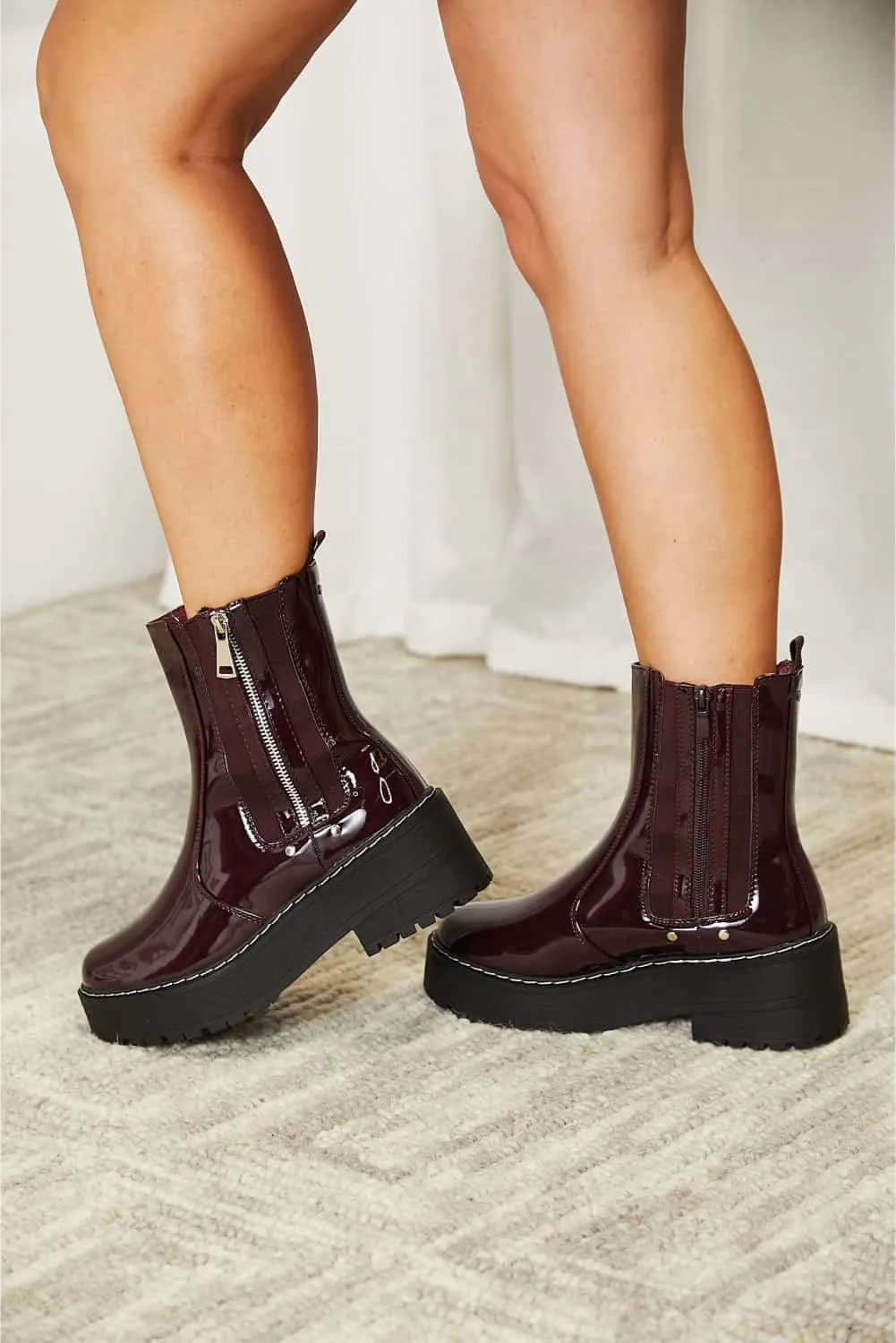Forever Link Side Zip Wine Women's Platform Boots