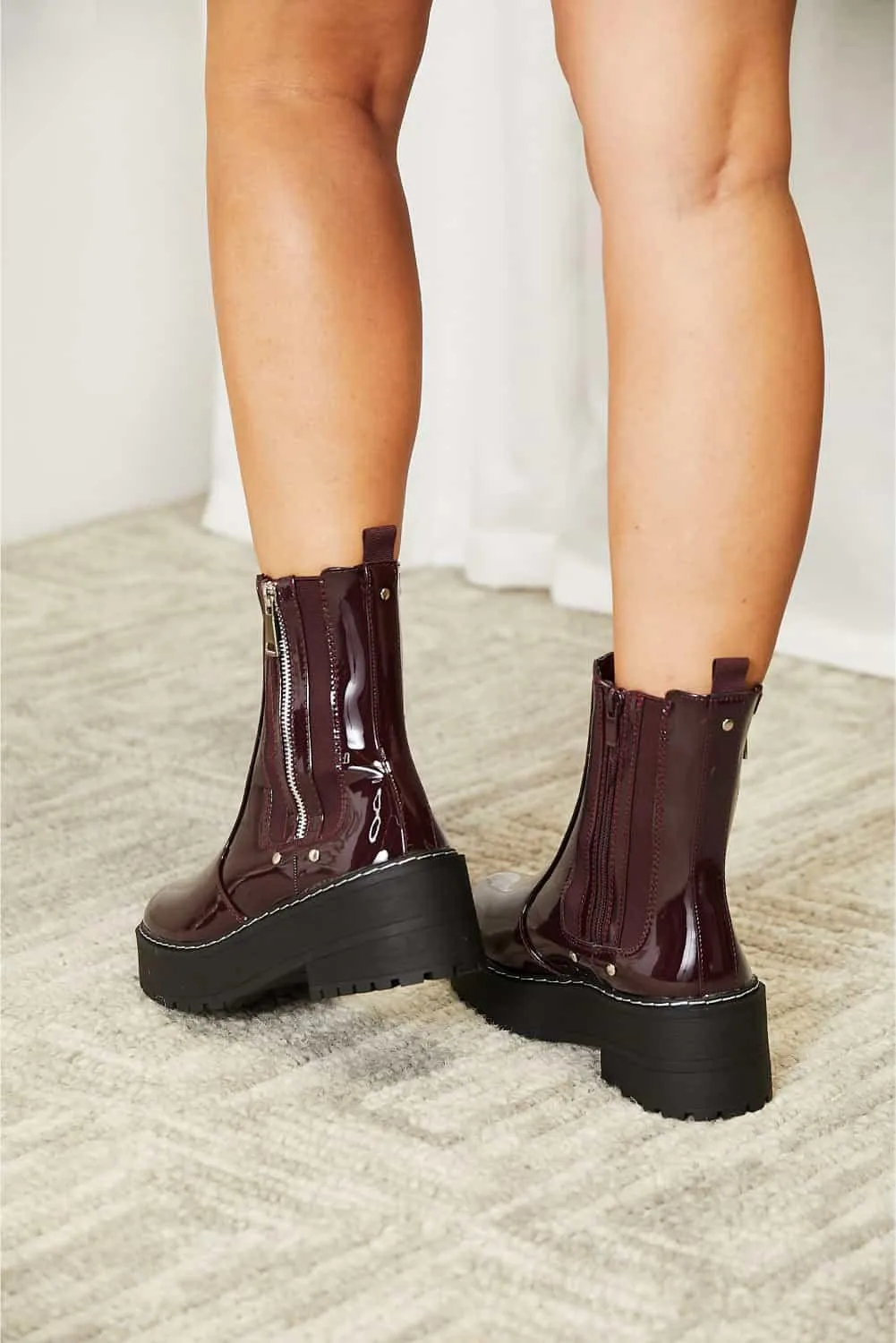 Forever Link Side Zip Wine Women's Platform Boots