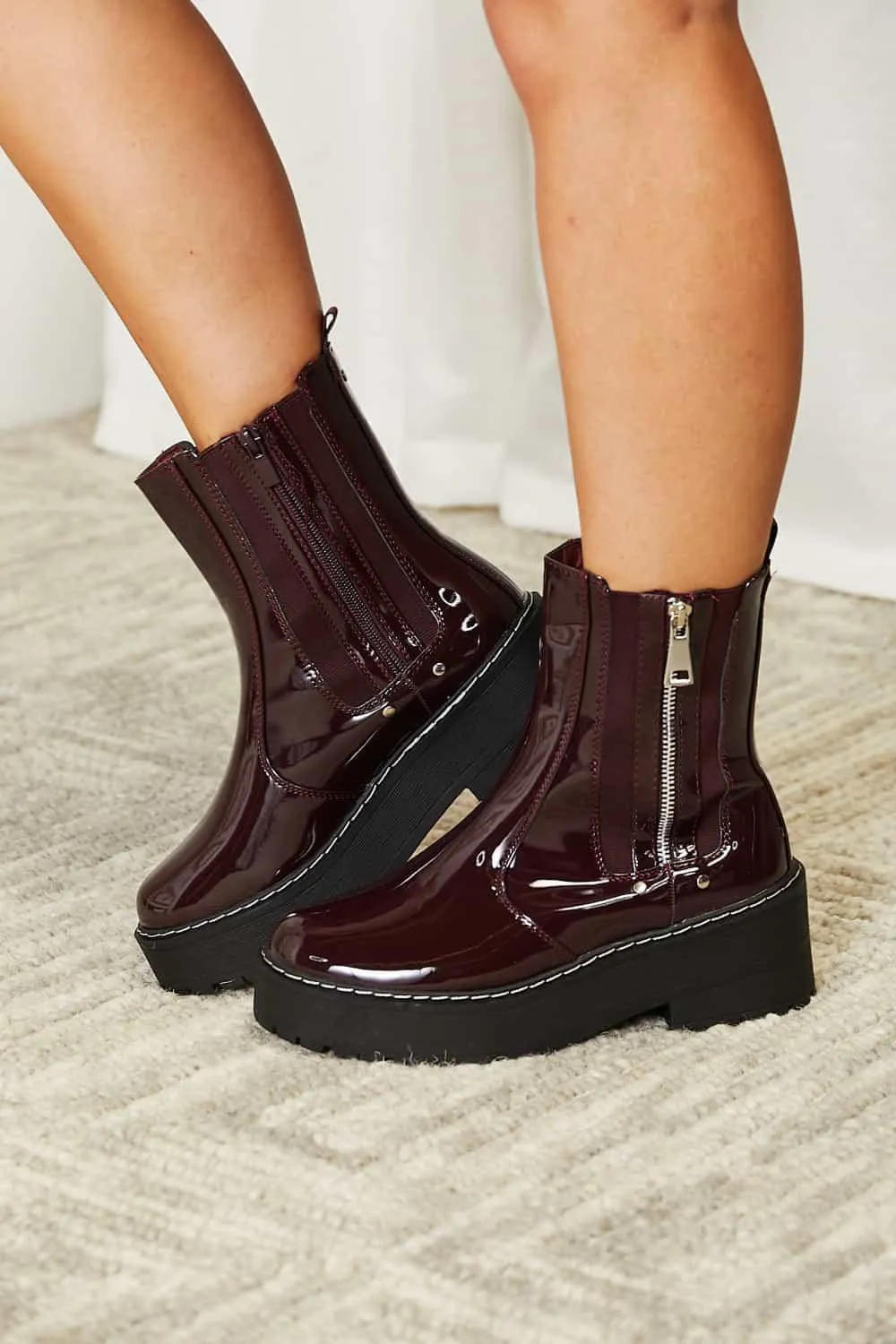 Forever Link Side Zip Wine Women's Platform Boots