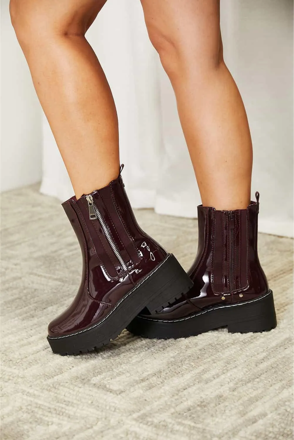 Forever Link Side Zip Wine Women's Platform Boots