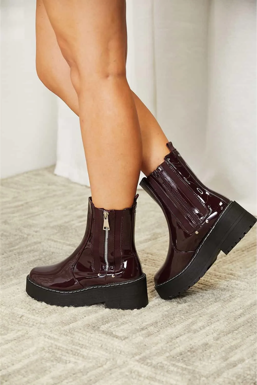 Forever Link Side Zip Wine Women's Platform Boots