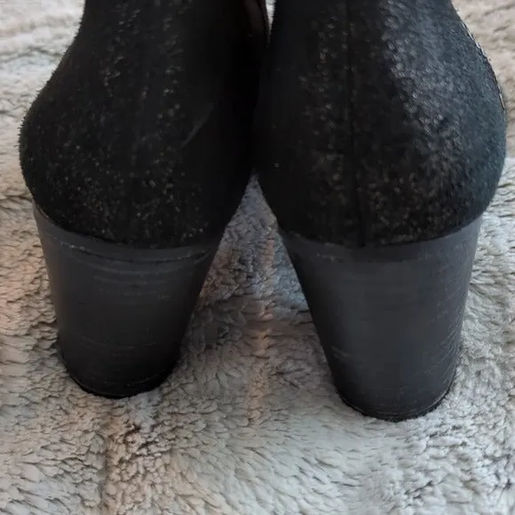 Franco Sarto Womens Yogi Black Suede Metallic Heel Ankle Boots Side Zip Size 7