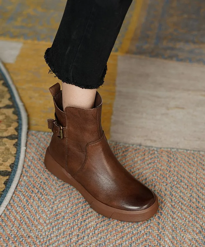 French Brown Cowhide Leather Splicing Boots ML1652