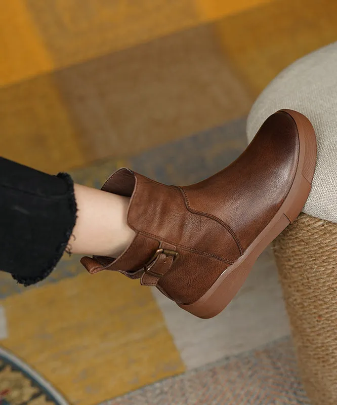 French Brown Cowhide Leather Splicing Boots ML1652
