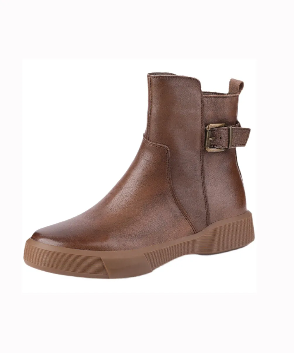 French Brown Cowhide Leather Splicing Boots ML1652