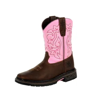 Georgia | Little Kid's Boot Carbo-Tec LT Pull On Boot | Brown / Pink