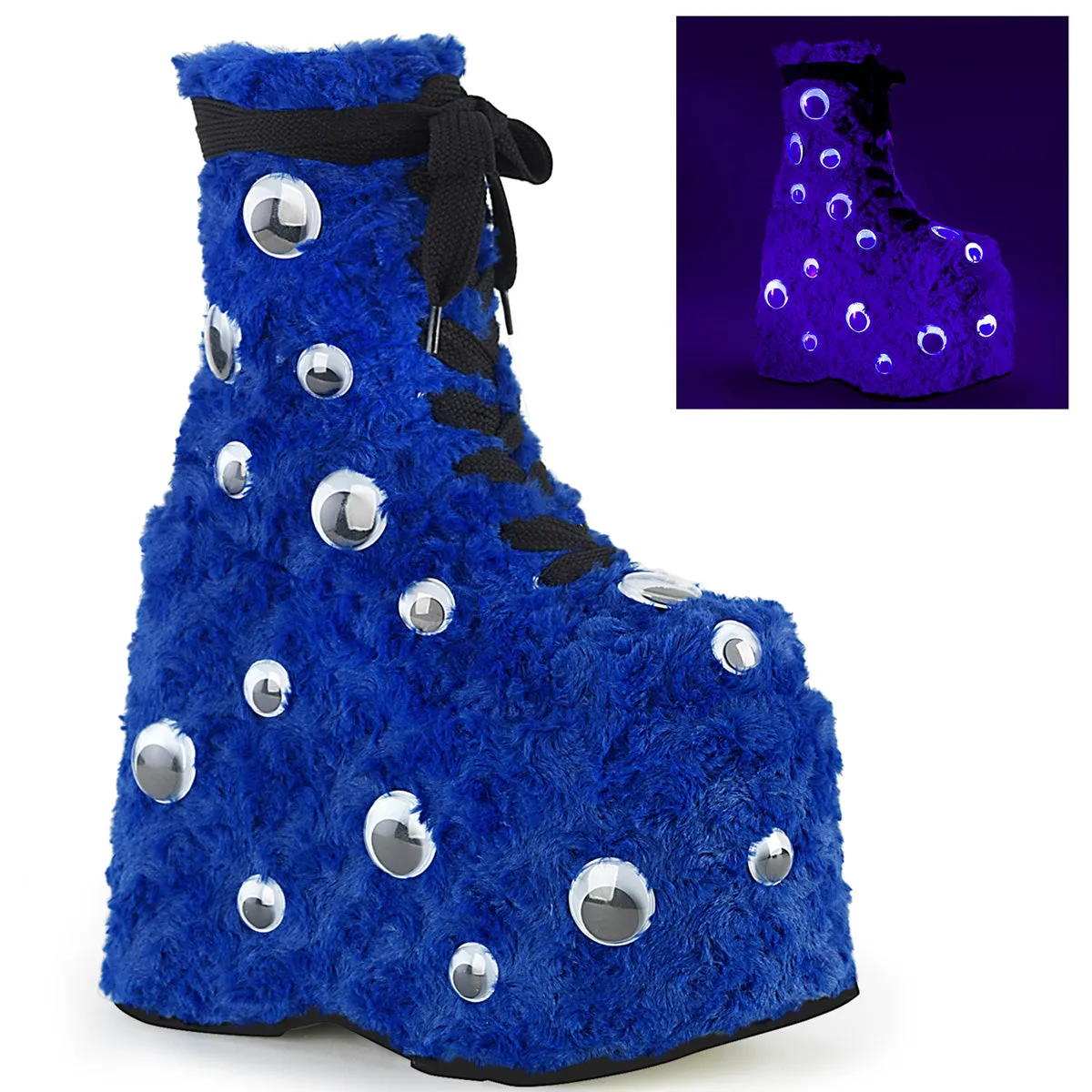 Googly Eyes Fur Boots Blue